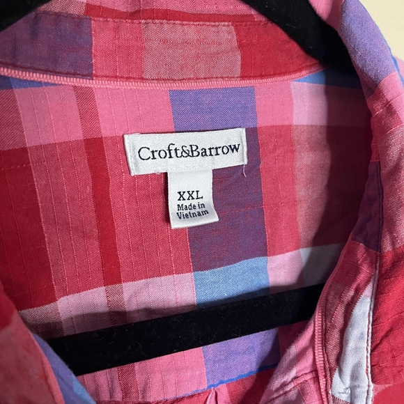 Croft & Barrow Pink Blue And White Plaid Lightweight Flannel Shirt - Picture 3 of 6
